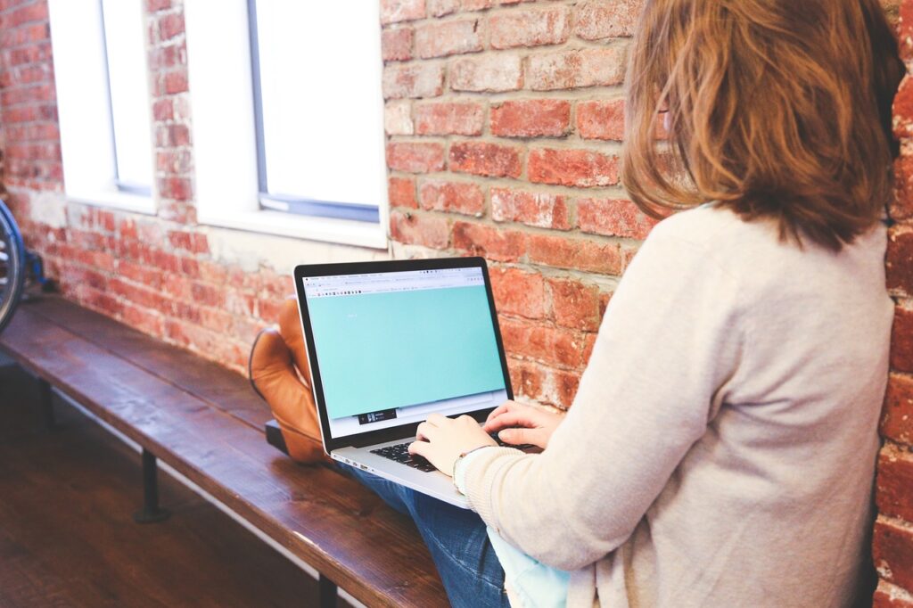 small business owner typing
